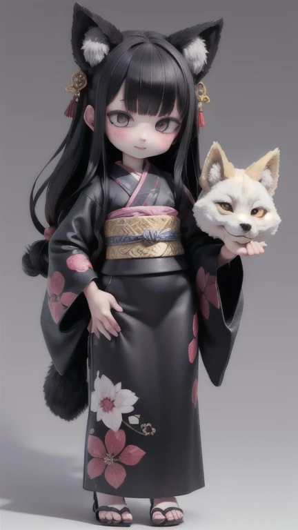 Fox Mask、sexy、Older sister、Beauty、Black Hair、Long Hair、whole body,Portraits,frontview,、kimono、
