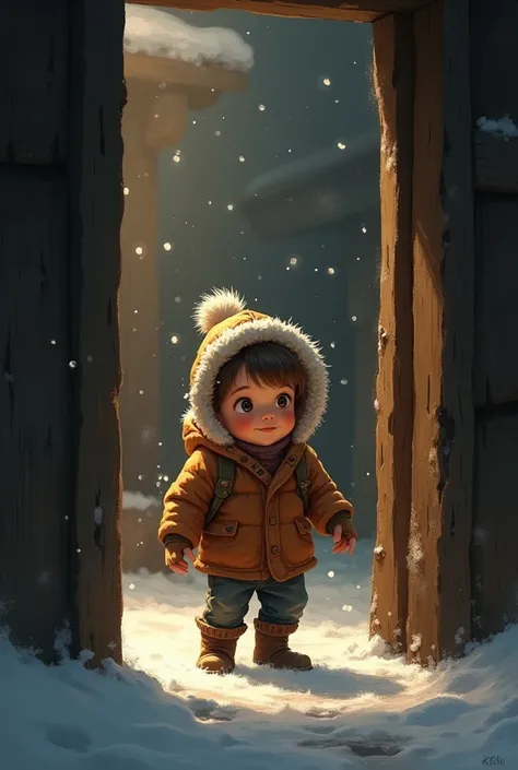 Enter the child who arrives from the cold, he got up from the door frame and went in search of something 