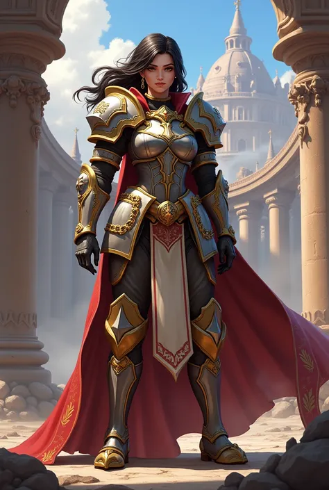 stylized style, Overwatch style female character concept, full body back and front view, warrior medieval fantasy theme, body and face covered with armor