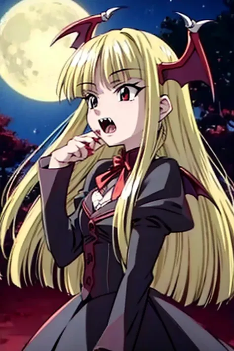 (((Vampire costume, sharp fangs, long sharp claws, moonlit night, open mouth, sucking blood)))