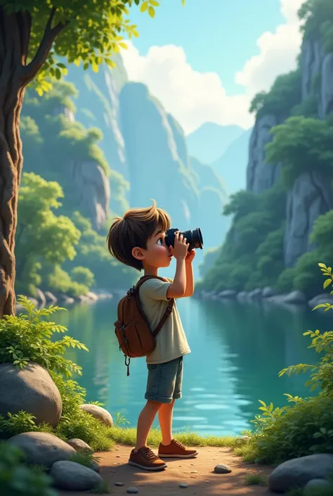 A boy clicking a photo of a beautiful nature 