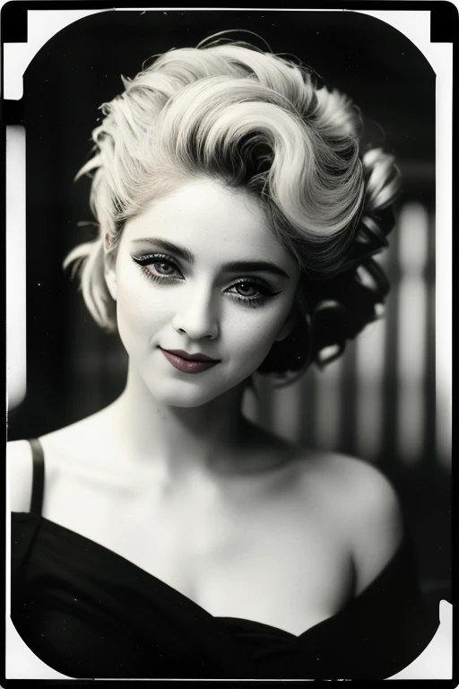 photo of beautiful (alesambr0s:0.99), a woman with perfect hair, hair upsweep updo, ((vintage photograph, pale skin, black dress...