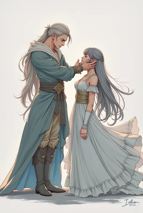 beautiful drawing , long elven robes,a very handsome male elf mage, Avallac&#39;h, beautiful eyes smart , light hair below the shoulders combed back, elven, Royal, long clothes, sharp cheekbones, sunken cheeks, triangular face. straight nose, stands in a s...