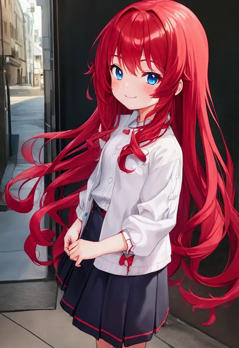 1kid, girl, red long hair, cute, blue eyes, cute clothes, cute smile, CG, screenshot, 12years