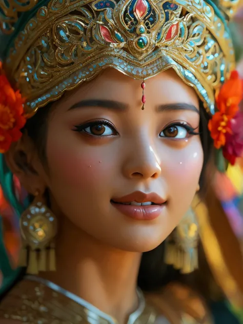 Apsara,Blushing, A thin smile., Open your eyes., Personal view, Focal length 135mm, Atmosphere view, Full character design, F1 aperture.2, backlit, High resolution, Masterpiece, precise, Anatomically correct, Honored many times, Best quality, Realistic tex...