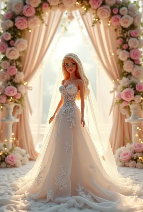 barbie in front of bridal decoration