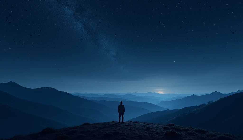 Night view from the top of the hill、　The sky is starry、　Late Night