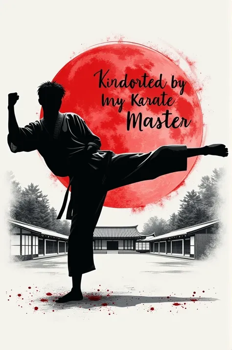 Create a birthday card for my karate master, featuring a graphic of a dojo and a silhouette of a karate kick. Use a black and white color scheme with accents of red. The tone should be respectful and appreciative. Include a message saying: Happy Birthday t...