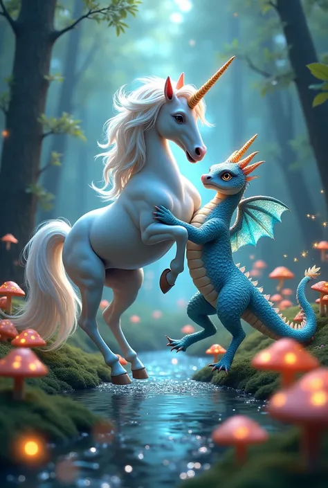 unicorn and a small magical dragon


