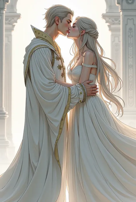 beautiful drawing , long elven robes,a very handsome male elf mage, Avallac&#39;h, beautiful eyes smart , light hair below the shoulders combed back, elven, Royal, long clothes, sharp cheekbones, sunken cheeks, triangular face. straight nose, stands in a s...