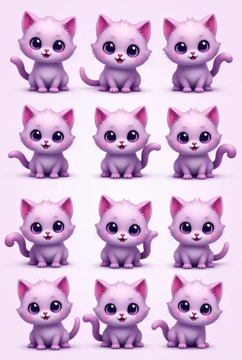 make 10 kitten emojis with the color purple, cute and cute, cartoon style


