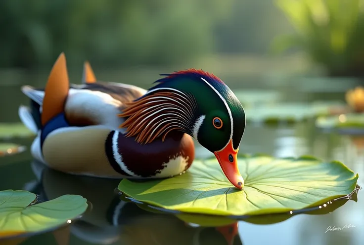 duck took abite of the lily pad