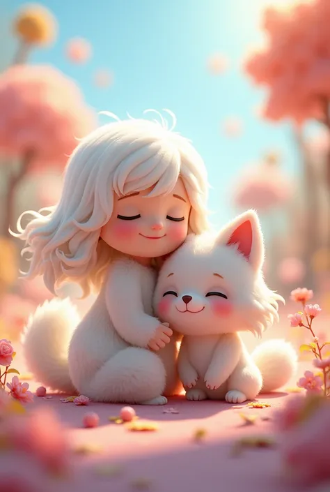 Help create a 2 cartoon character with white hair, white cat ears, a white tail, a man, a person, and a furry-like character with a gentle personality. 