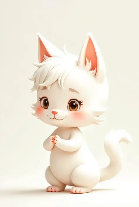 Help create a cartoon character with white hair, white cat ears, a white tail, a gentle-looking man.