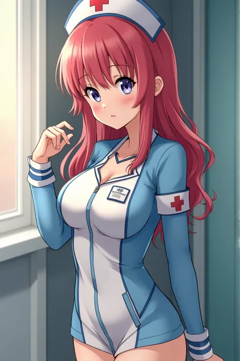 Anime nurse in latex suit lets child pee in a bag 