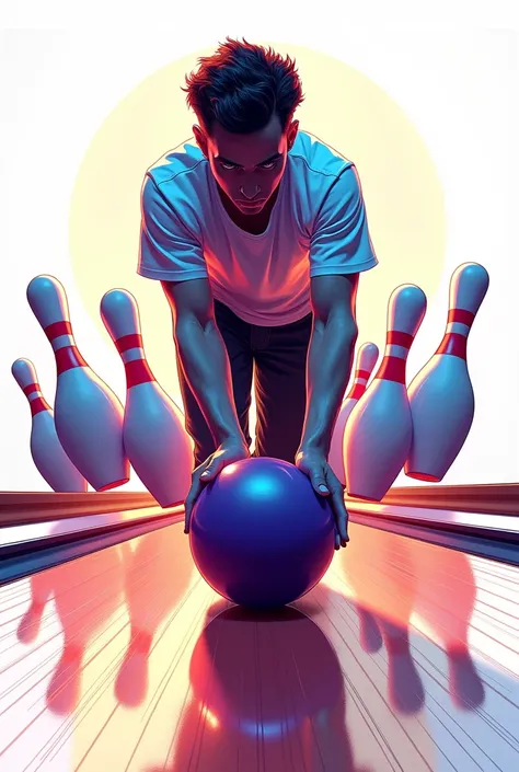 POSTER WITH PAINTING ILLUSTRATION Bowling game POSTER. Front view, T-shirt, fantastic, WHITE BACKGROUND. URBAN EXPRESSION STYLE DSLR, Cinematic lighting, Cinematic style, Photorealistic, RAW photo, HDR, UHD, 64K, Dynamic angle, Sharp focus, Incredible deta...