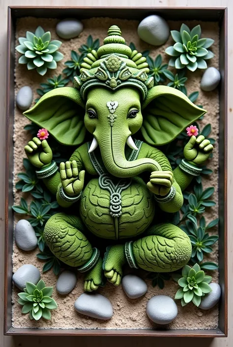  Ganesha made out of plants and pebbles in tray garden,