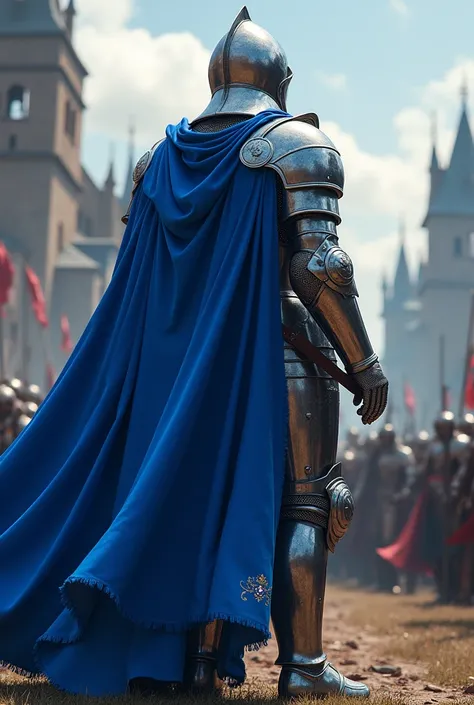 Knight wereing blue cape 