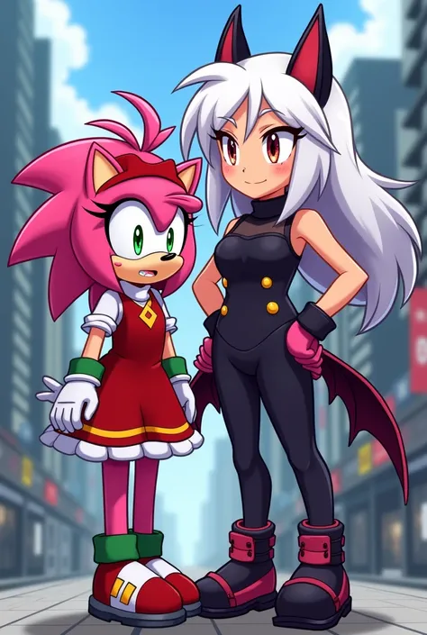 Amy the Hedgehog and Rouge the Bat, together as friends, human version (anime style)