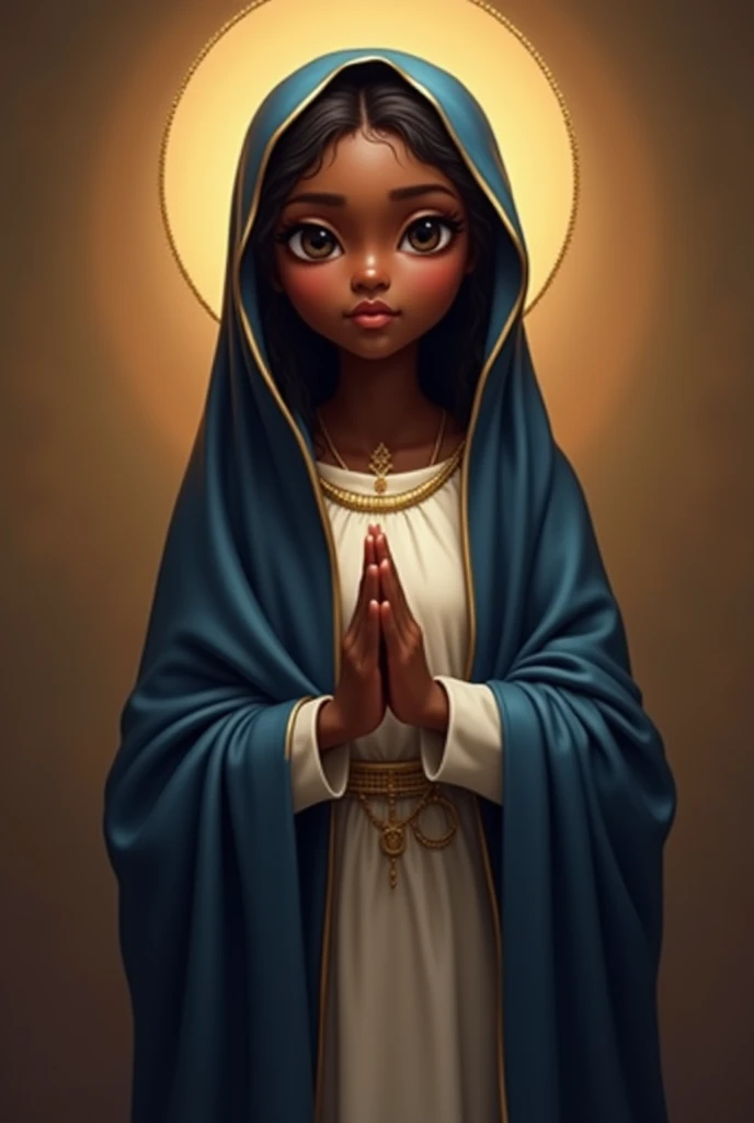 Our Lady of Aparecida, patron saint of Brazil, cute black saint with navy blue cloak 