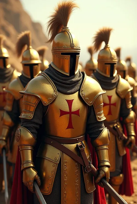 Representative armor of the Middle Ages(Gold)Group of Templar Knights wearing