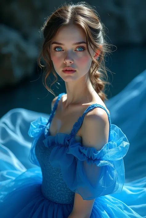 Create image of beautiful girl in hot dree of blue eyes
