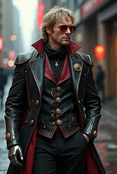 Description for Character Creation: Tyrion Lannister in a Cyberpunk World Appearance: Tyrion Lannister wears a futuristic, high-tech suit with red and gold accents. His eyes have cybernetic implants that allow data analysis and information manipulation.. H...