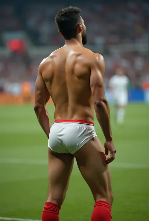 Asian soccer player with big ass , without underwear, bent over and on his back