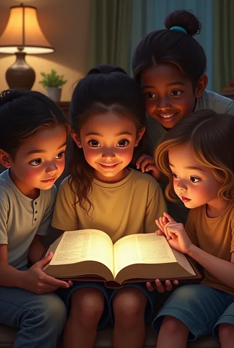 Children reading the Bible together