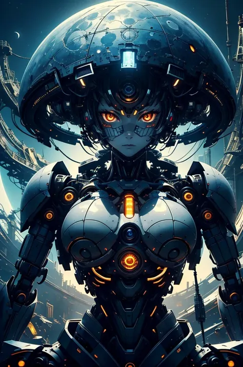 cg mecha、beautiful eyes、upper body、woman、（（whole body image））、portrait、robot、white orange armor、neon、8k、born、highest image quali...