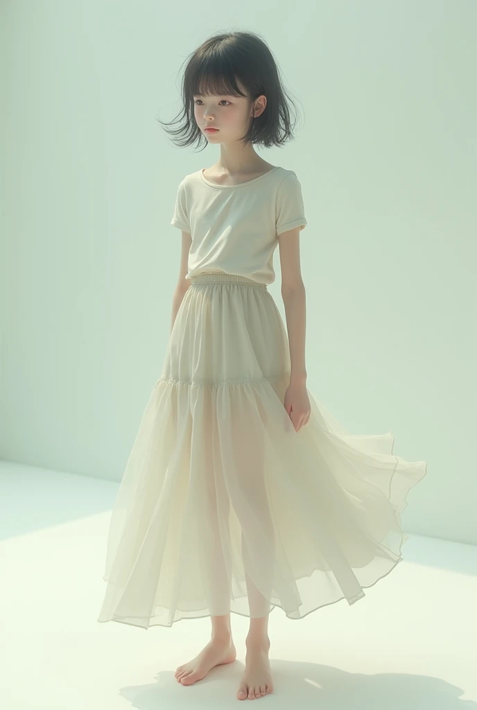 teenager man, Thin texture, white skin and asian features, wearing skirt 