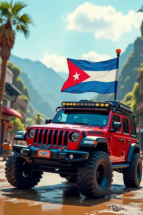 2019 Jeep Cherokee with the Honduran flag on the roof