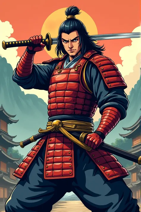 Animated samurai with his katana 