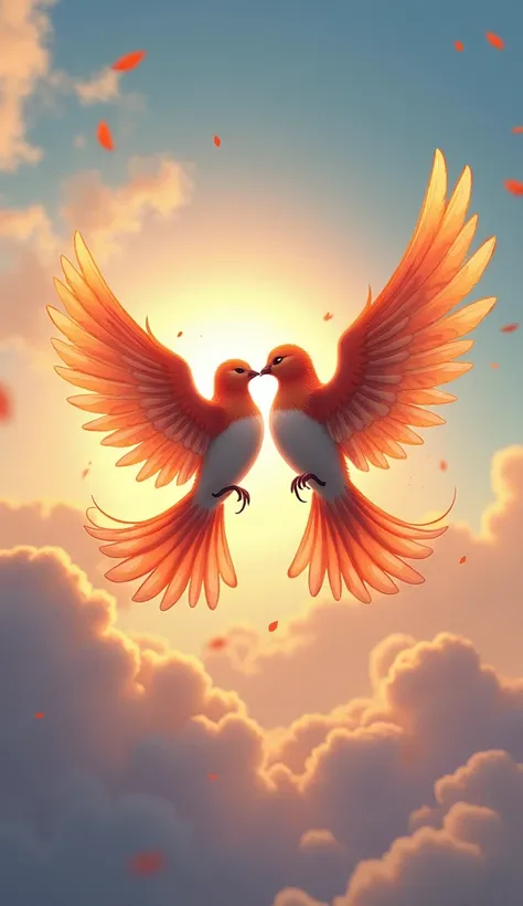 two love birds dancing in sky 