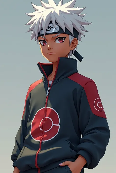 Naruto  naruto shippued  clothing,  dark-skinned male,  young, dark skin boy,   show full body image,  digital  art, trending on artstation,  perfect eye,  silver hair,  naruto  uniform,  teenage 