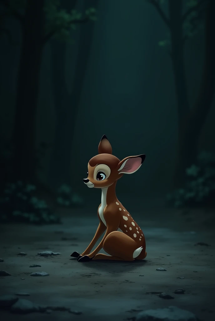 Bambi Tolo , sad sitting on the dark floor