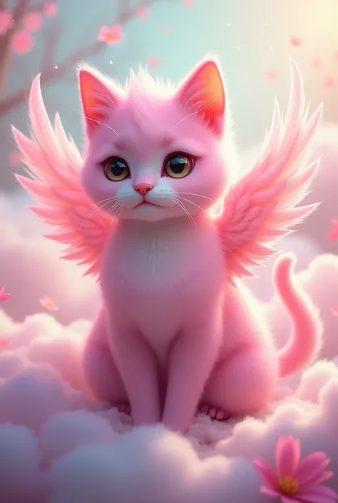 Carate cat that has angel wings and the cat is pink