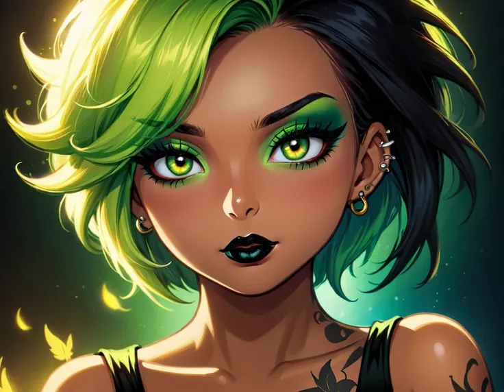 gothic, tattooted, black lipstick, dark eye shadow, piercings, sexy, punk-styled tinkerbell from disney, (masterpiece), best qua...