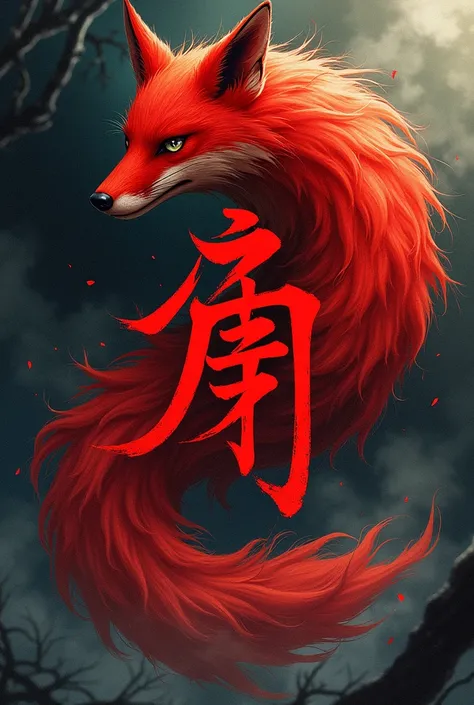 Red art written taskinho with a fox