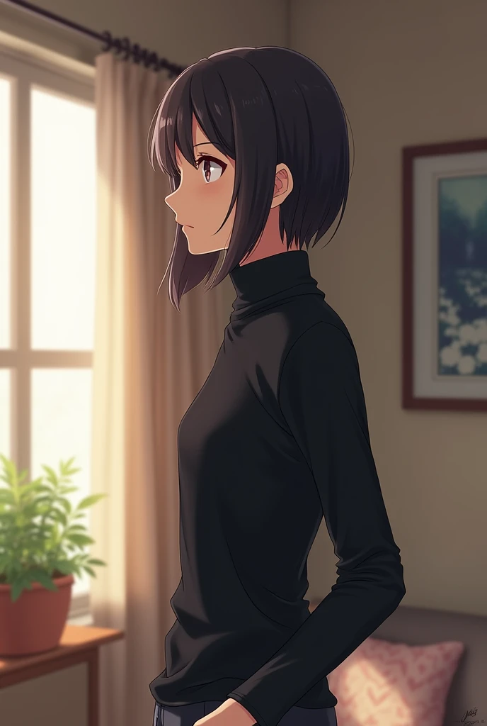 Character at home black turtleneck shirt nothing man name Silva nothing woman name Mitsure blue jeans anime theme