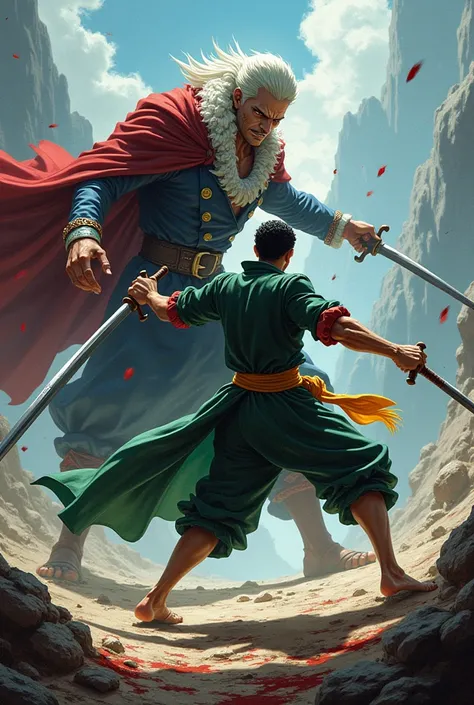 zoro fighting bravely with his swords against king

