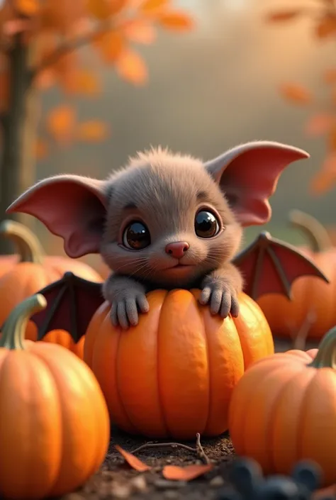 3D kawaii cute bat with pumpkin 