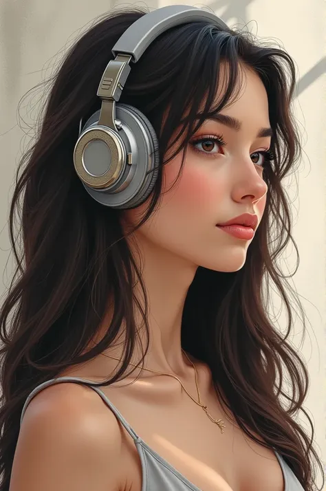 Head phone listing a girl 