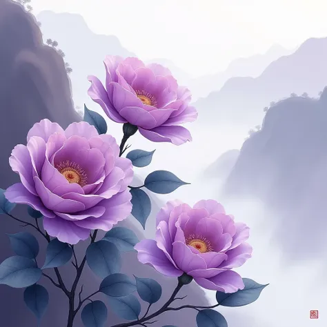 Purple roses in Chinese painting style
