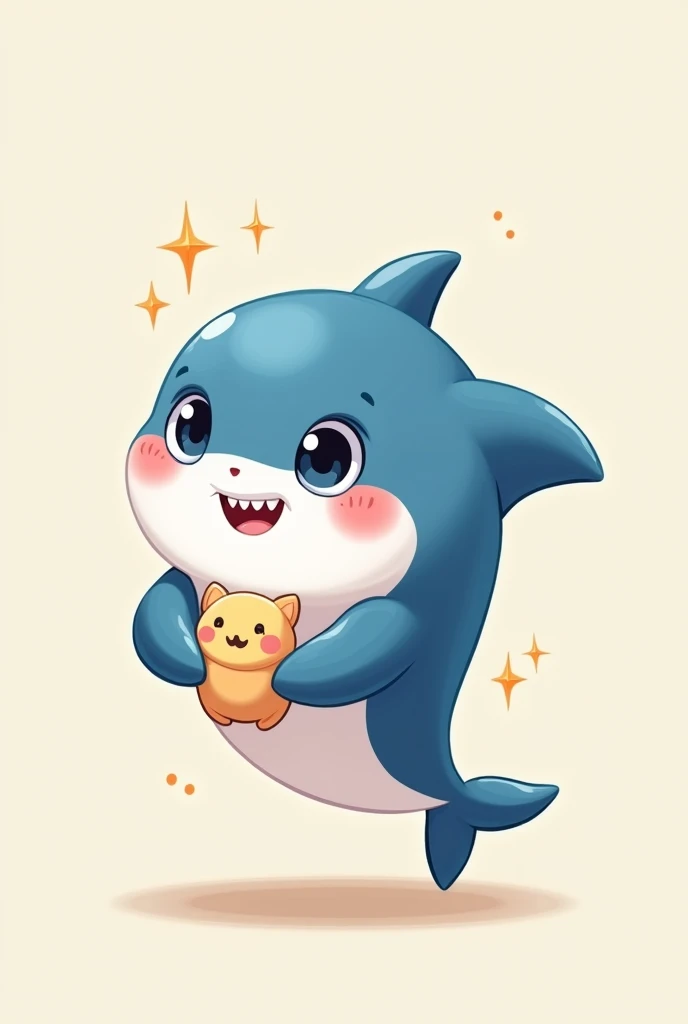 Kawaii cute shark with silver eyes and a cuddly toy 