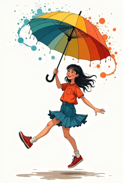 A lively girl, easy to draw with infinite figure eight movements with the wrist holding the umbrella alternating with both hands, it is stained in the same place in the style of a stick