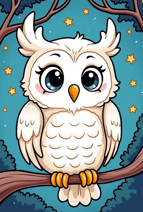 Owl at night coloring page cartoon style  