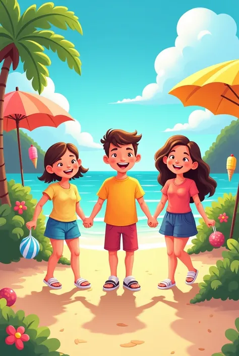 I want image that represents the summer season and to generate the clothes types that can be wear by human during summer season and give it like a cartoon picture for nursery kids