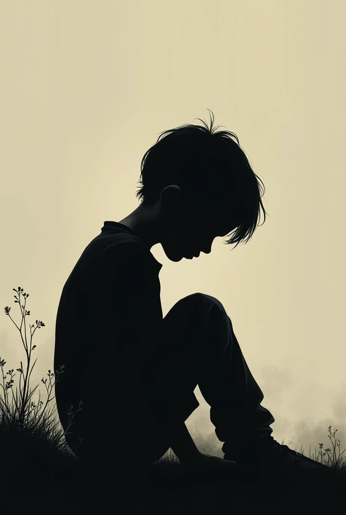 Silhouette of sad boy sitting 