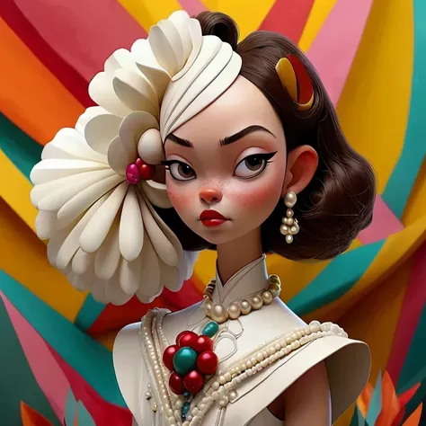 a beautiful woman statue with a flower in her hair, ultra detailed 3d digital illustration, pop japonisme style, stunning digita...